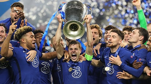 Chelsea celebrates winning the Champions League final over Manchester City.