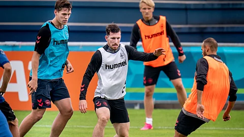 Denmark practicing for Group B matches.