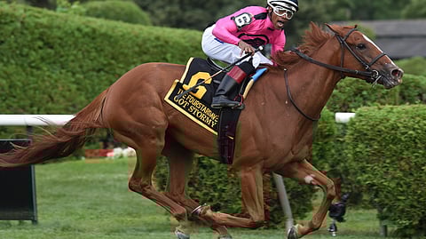 The great Got Stormy, winning the fourstardave in August at Saratoga. She races today at Kentucky Downs.