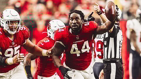 The Cardinals' Markus Golden remembers the ball, forgets his helmet.
