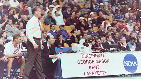 Lafayette Coach Fran O'Hanlon, in younger days, with Lafayette at the NCAA Tournament, coaches his final regular season game today.