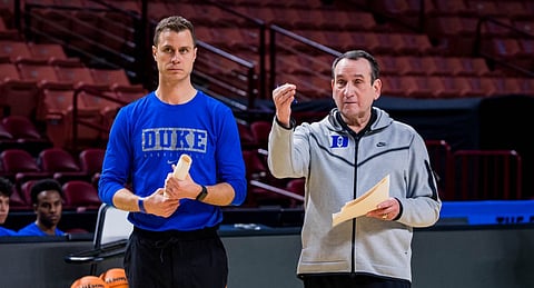 Duke's once and future kings – Jon Scheyer and Coach K –  prepare the Blue Devils for Michigan State.