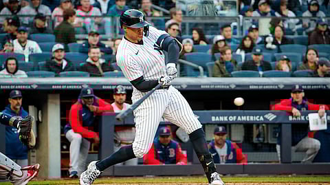 A baseball before it gets mashed by Giancarlo Stanton. It's a good thing baseballs can't feel pain.