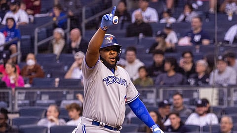 Vladimir Guerrero Jr., signaling he has two more homers to go.