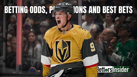 Jack Eichel of the Las Vegas Knights takes on the Anaheim Ducks