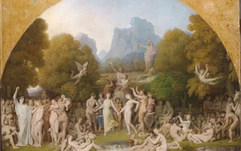 Golden Age, a neo-classical mural painting in the style of Raphael by Jean-Auguste-Dominique Ingres (1780-1867).
