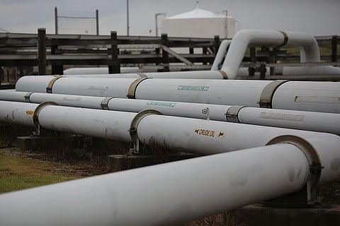 Crude oil pipelines at the US Department of Energy's Bryan Mound Strategic Petroleum Reserve in Freeport, Texas, in 2016.