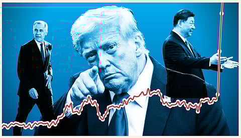 Only Canada, led by Mark Carney, left, and China, with President Xi Jinping, right, have announced measures to retaliate against Donald Trump’s tariff barrage