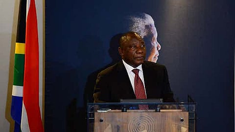 South African President Cyril Ramaphosa at an event commemorating former president Nelson Mandela.