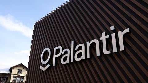 A logo outside the Palantir Technologies Inc. pavilion ahead of the World Economic Forum (WEF) in Davos, Switzerland, on Sunday, Jan. 19, 2025.