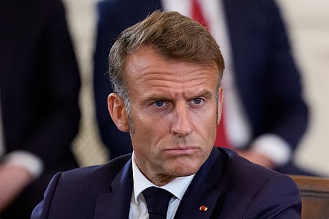 Emmanuel Macron, France's president, during a multilateral meeting with European leaders in the East Room of the White House in Washington, DC, US, on Monday, Aug. 18, 2025.