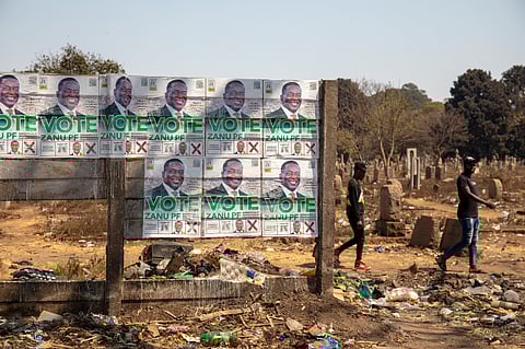 Election posters for Emmerson Mnangagwa, Zimbabwe's president