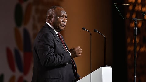 Cyril Ramaphosa speaks at the G20 South Africa 2025 summit in Johannesburg, South Africa, on Nov. 20.