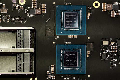 An Nvidia Corp. ConnectX-9 SuperNIC displayed during the 2026 CES event in Las Vegas.