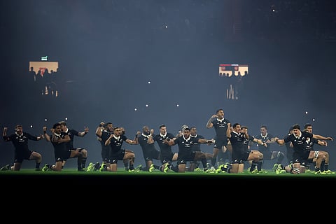 The All Blacks perform the Haka prior to the Autumn International match against Wales at the Principality Stadium in Cardiff in November.