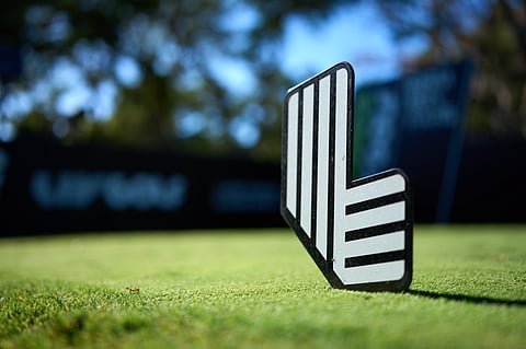 The 11th hole tee marker on day one of LIV Golf Andalucia at Valderrama in Cádiz, Spain.