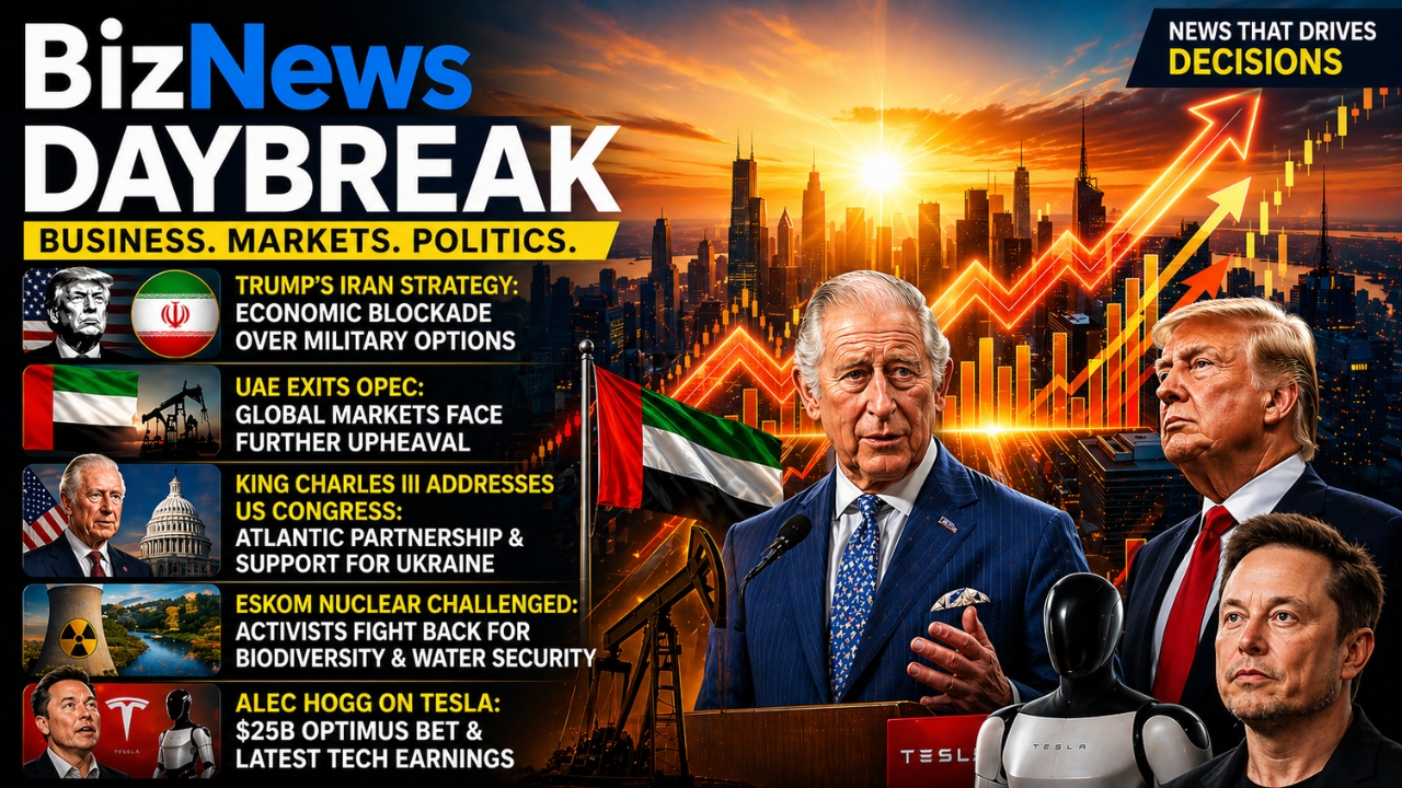 BN Daybreak - Wed 29 Apr 2026: Trump tightens Iran blockade; OPEC shock; Eskom nuclear pushback; Teledyne & Tesla