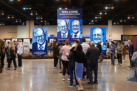 Attendees enter the convention hall ahead of the Berkshire Hathaway annual shareholders meeting in Omaha, Nebraska on May 1.