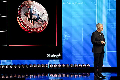 Michael Saylor, co-founder and executive chairman of Strategy Inc., speaks during the Bitcoin 2026 conference in Las Vegas in April.