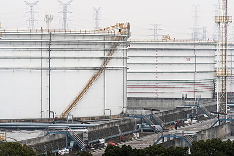 Oil storage tanks at a China Petroleum & Chemical Corp. (Sinopec) facility near Ningbo, China