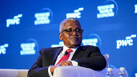 Aliko Dangote, president and chief executive officer of Dangote Group, at the Semafor World Economy Summit during the International Monetary Fund (IMF) and World Bank Spring meetings in Washington, DC, US, on Thursday, April 16, 2026. The International Monetary Fund downgraded its growth projection for the year after the war in the Middle East triggered a major oil shock and included the possibility of a downturn if the conflict drags on and energy infrastructure is severally damaged. Photographer: Aaron Schwartz/Bloomberg via Getty Images