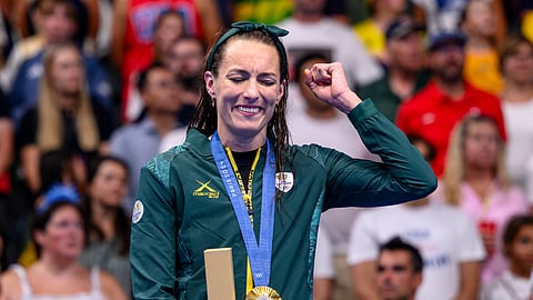PARIS, FRANCE - JULY 29: Tatjana Smith of South Africa wins Gold in the Women's 100m Breaststroke final event on day 3 of the 2024 Paris Olympic Games at Paris La Defence Arena, Paris, France on July 29, 2024 in Paris, France. (Photo by Anton Geyser/Gallo Images)