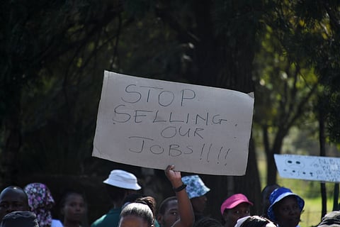 PRETORIA, SOUTH AFRICA - APRIL 24: Rejected students protest outside Boekenhoutkloof Traffic College during the address of youth on traffic officer prospects on April 24, 2024 in Pretoria, South Africa. It is reported that the group protested because their applications for the traffic officer programme were rejected. (Photo by Gallo Images/Frennie Shivambu).