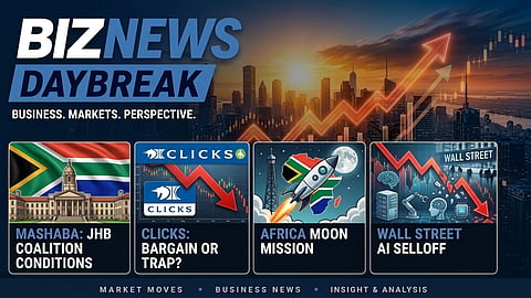 BN Daybreak: Mashaba's two DA red lines; Clicks down 47%; Africa's moon shot; Wall Street slides