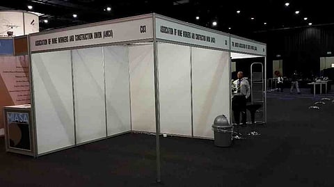 The empty AMCU stand at today's Mining Lekgotla - no show, just like the union's delegates