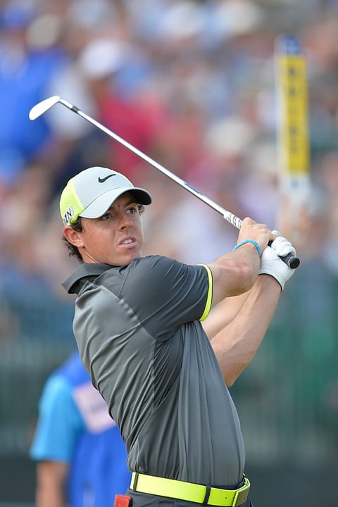 Jul 18, 2014; Wirral, GBR; Rory McIlroy tee’s off on the 9th hole during the second round at the 143rd Open Championship at The Royal Liverpool Golf Club. Mandatory Credit: Steve Flynn-USA TODAY Sports