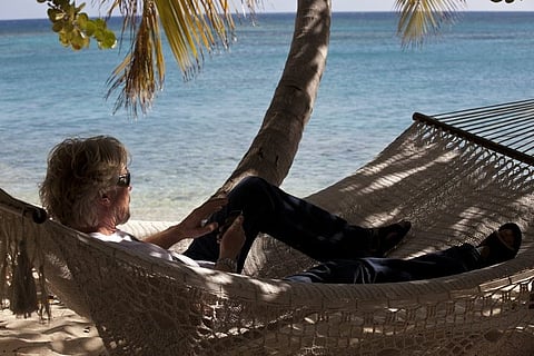 Richard Branson following his own advice - taking it easy on his island. Pic by virgin.com