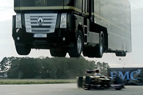 WATCH: Truck jumps over a Lotus F1 car