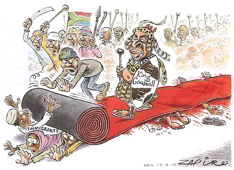 How SA's world-class cartoonist Zapiro sees the Zulu King's role in the xenophobia attacks. More at zapiro.com.