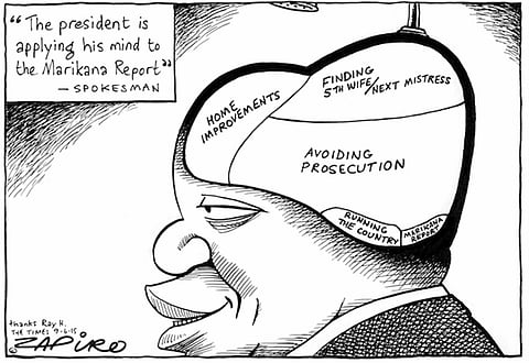 What was Jacob Zuma thinking about when he defied the SA Judiciary by protecting alleged mass murderer Omar al-Bashir. An idea from a recent  Zapiro cartoon (more brilliance at Zapiro.com)