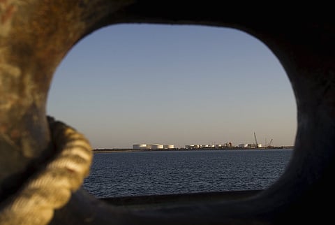 A general view of an oil dock is seen from a ship at the port of Kalantari in the city of Chabahar, 300km (186 miles) east of the Strait of Hormuz in this January 17, 2012 file photo. A day after an Iran nuclear deal was finally reached oil prices edge higher as investors recognised it would take time for Tehran to raise output, but the eventual increase in its exports will add fuel to a market already plentifully supplied. REUTERS/Raheb Homavandi/Files