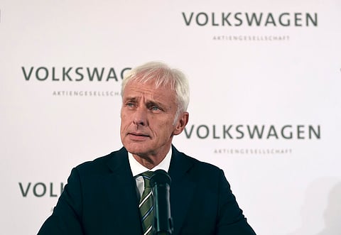 New Volkswagen CEO Matthias Mueller addresses a news conference at Volkswagen's headquarters in Wolfsburg, Germany September 25, 2015. The new Chief Executive of Volkswagen said on Friday his priority is to win back trust that has been lost in the company after a scandal over its rigging of diesel emissions tests. The former head of Volkswagen's Porsche sports-car division, succeeds former CEO Martin Winterkorn, who resigned on Wednesday. REUTERS/Fabian Bimmer