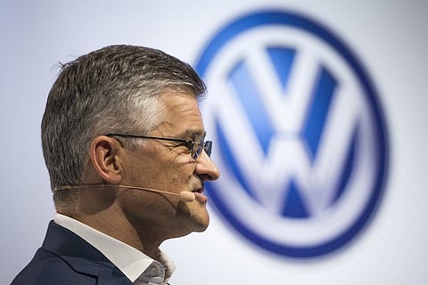 Michael Horn, President and CEO of Volkswagen Group of America, speaks during the 2016 Volkswagen Passat reveal in the Brooklyn borough of New York September 21, 2015. Volkswagen U.S. head on Monday said he was confident the German automaker would restore customer confidence after it "totally screwed up" by rigging emissions tests of diesel-powered vehicles in the United States. Michael Horn vowed to make amends at a lavish event in New York to promote the 2016 Passat where the carmaker doled out German beer, pretzels and "cheddary ale fondue" to dealers and the media, before a performance of rockstar Lenny Kravitz. REUTERS/Darren Ornitz