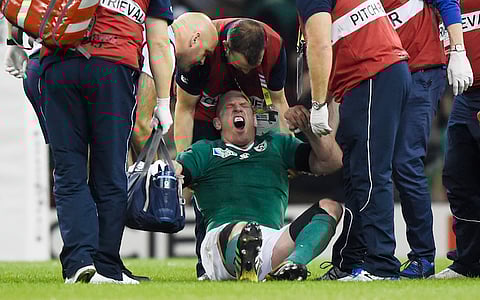 Rugby Union - France v Ireland - IRB Rugby World Cup 2015 Pool D - Millennium Stadium, Cardiff, Wales - 11/10/15
Ireland's Paul O'Connell receives treatment after sustaining an injury
Reuters / Rebecca Naden
Livepic