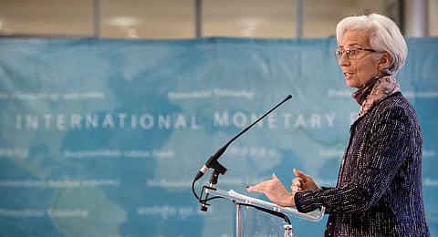 Managing Director of the International Monetary Fund Christine Lagarde speaks at a press conference at the Treasury in London, December 2015. REUTERS/Stefan Rousseau/Pool.
