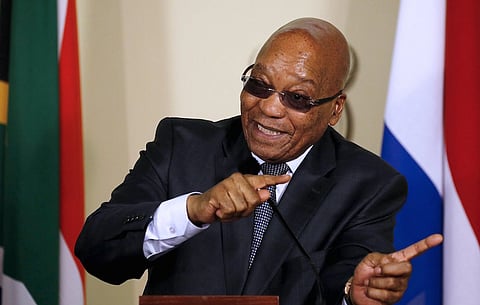 President of South Africa Jacob Zuma gestures during a news briefing at the Union Buildings in Pretoria. REUTERS/Siphiwe Sibeko