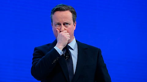 David Cameron, U.K. prime minister, reacts during a special session at the World Economic Forum (WEF) in Davos, Switzerland, on Thursday, Jan. 21, 2016. World leaders, influential executives, bankers and policy makers attend the 46th annual meeting of the World Economic Forum in Davos from Jan. 20 - 23. Photographer: Matthew Lloyd/Bloomberg