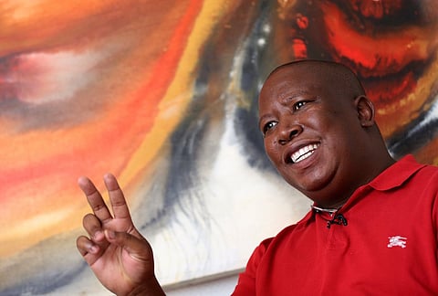Julius Malema, leader of the leftist Economic Freedom Fighters (EFF) party speaks during an interview with Reuters in Johannesburg, January 27, 2016. REUTERS/Siphiwe Sibeko