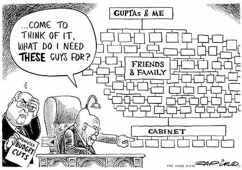 Zapiro provides his perspective of Pravin Gordhan's enormous task of retaining SA's investment grade credit rating - more magic at zapiro.com