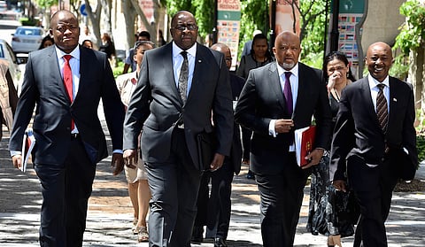 File photo: Deputy Finance Minister Mcebisi Jonas walks alongside former Finance Minister Nhlanhla Nene at the 2015 Budget Address.
