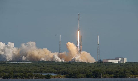 A SpaceX Falcon 9 rocket blasts off from Cape Canaveral, Florida April 8, 2016 in this handout photo provided by SpaceX. REUTERS/SpaceX/Handout via Reuters