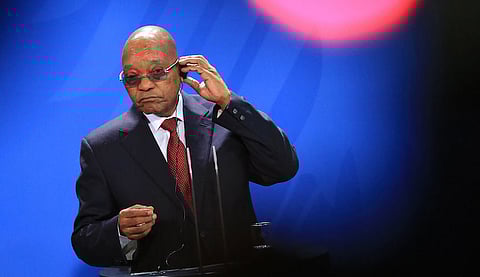 File photo: Jacob Zuma, South Africa's president, pauses during a news conference with Angela Merkel, Germany's chancellor, at the Chancellery in Berlin, Germany, 2015. Photographer: Krisztian Bocsi/Bloomberg
