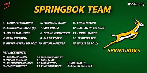 Springbok team to face Ireland in the second test to be played at Ellis Park. Pic: twitter @SuperSportTV