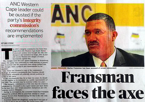 ANC member Marius Fransman faces the axe. A clipping from the City Press newspaper, July 10 2016.