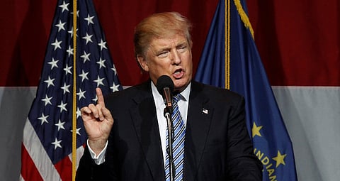 Republican U.S. presidential candidate Donald Trump addresses the crowd during a campaign stop at the Grand Park Events Center in Westfield, Indiana, July 12,  2016. REUTERS/John Sommers II