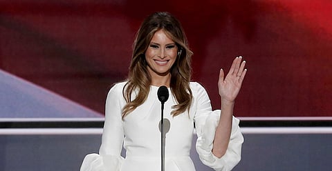 Melania Trump, wife of Republican U.S. presidential candidate Donald Trump, waves as she arrives to speak at the Republican National Convention in Cleveland, Ohio, U.S. July 18, 2016. REUTERS/Mike Segar